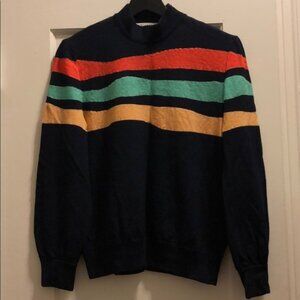 New vintage St. John mockneck colorful wave stripe knit pullover grandpa sweater